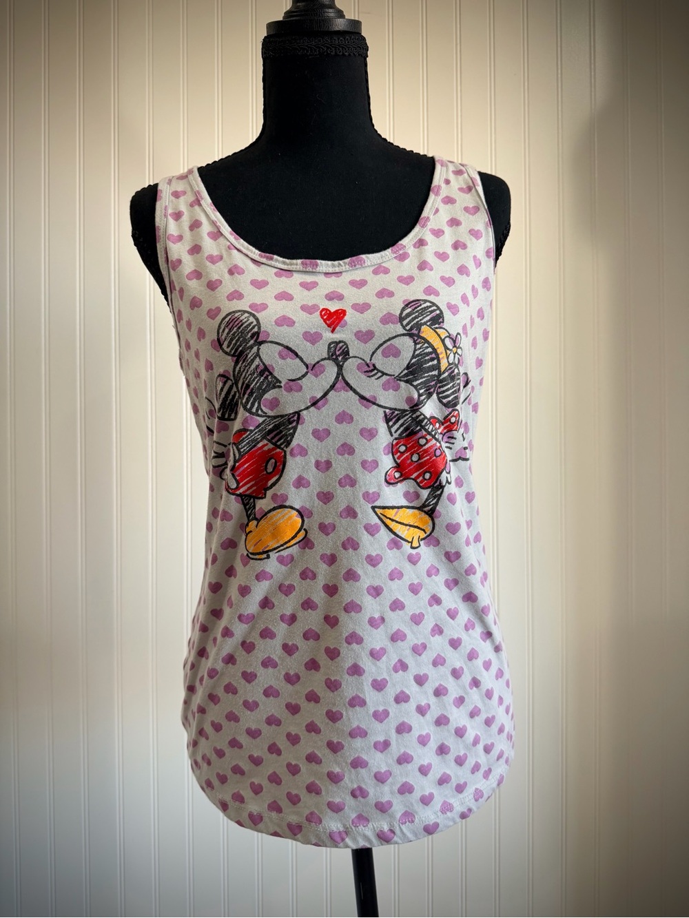 Disney White & Pink Heart Mickey and Minnie Tank Top